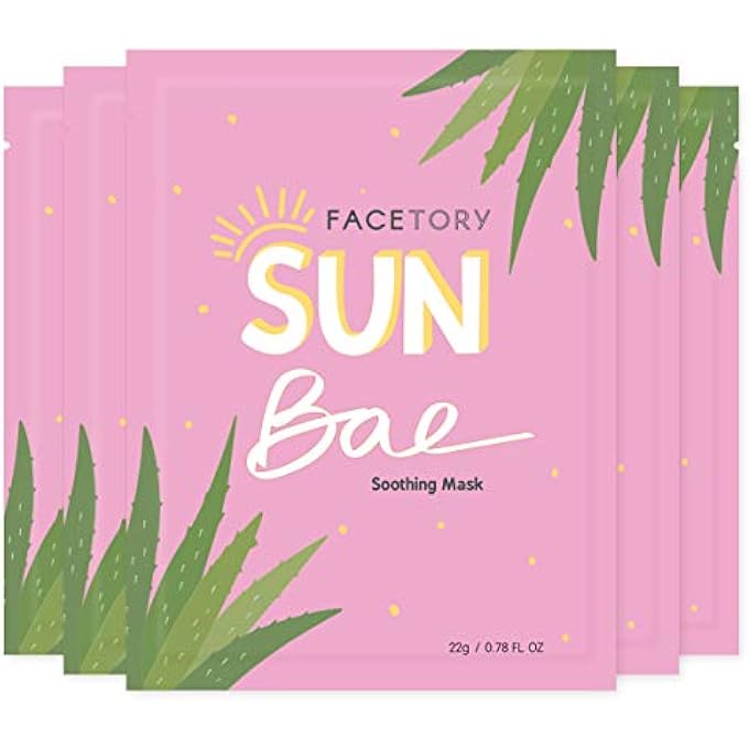 FACETORY SUN BAE ALOE VERA SOOTHING SHEET MASK - SOOTHING, CALMING, AND HYDRATING (PACK OF 5) - Image 1